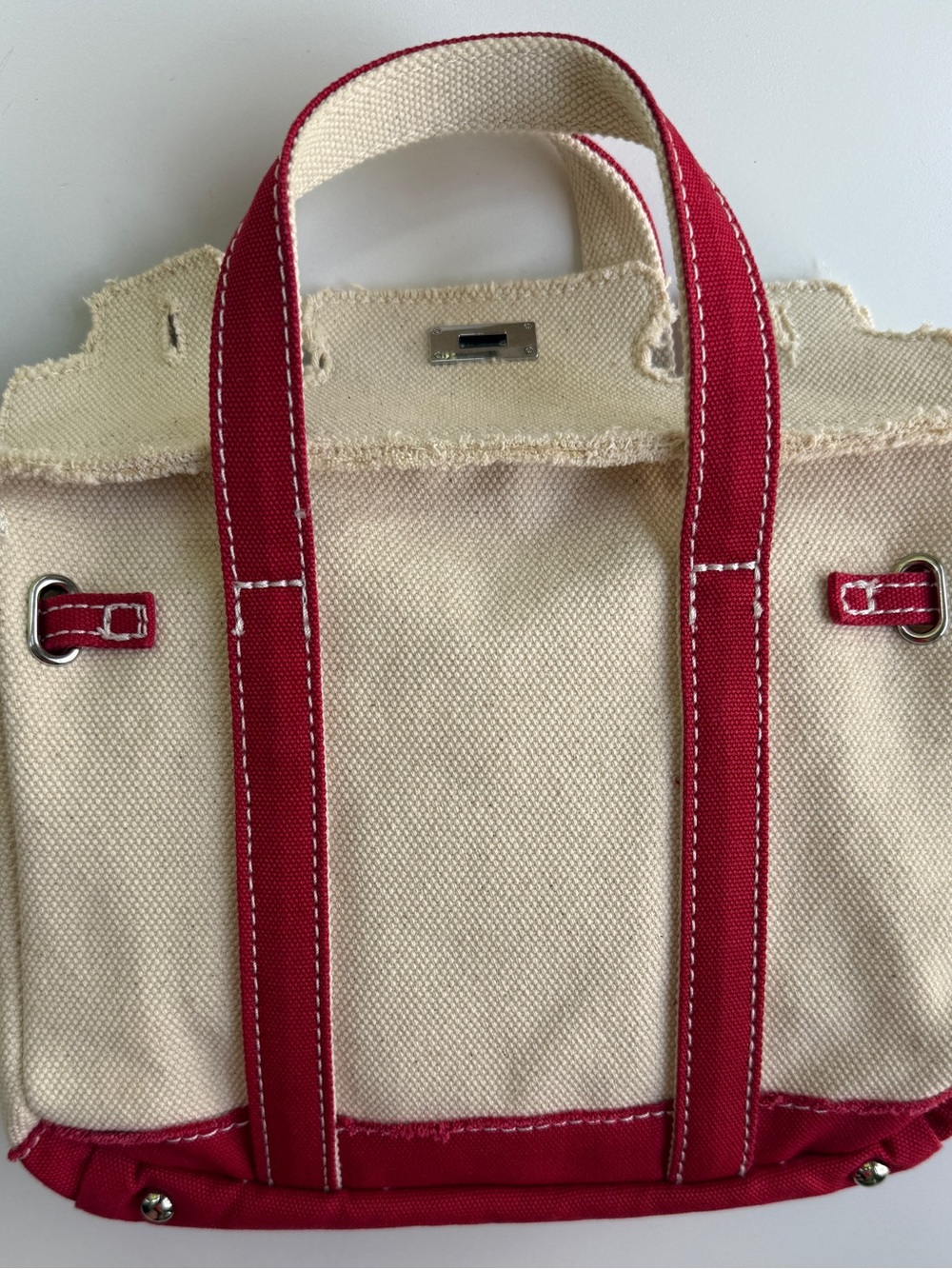 SunWin Canvas Tote Bag with Red Trim - Women's Handbag 10” x 7”